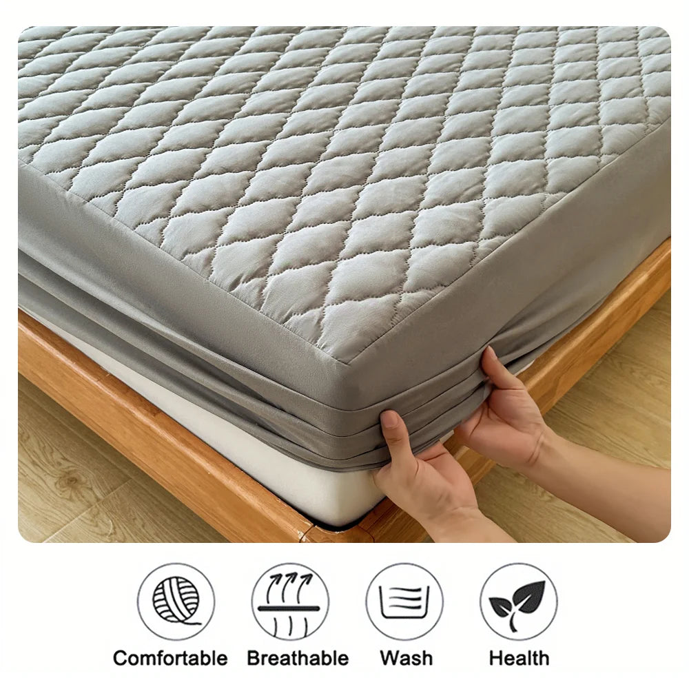 Waterproof Throw Mattress Cover Bed Protector Multi Size Gray White