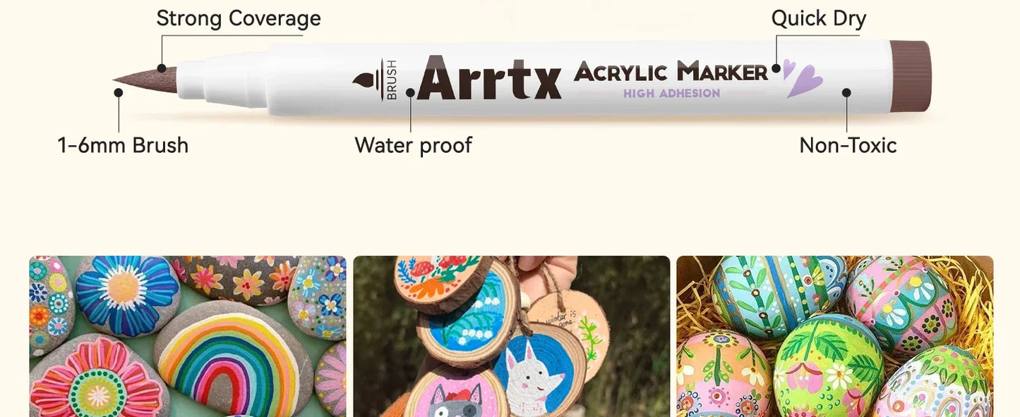 Arrtx 90 Colors Paint Markers Brush Tip for DIY Crafts