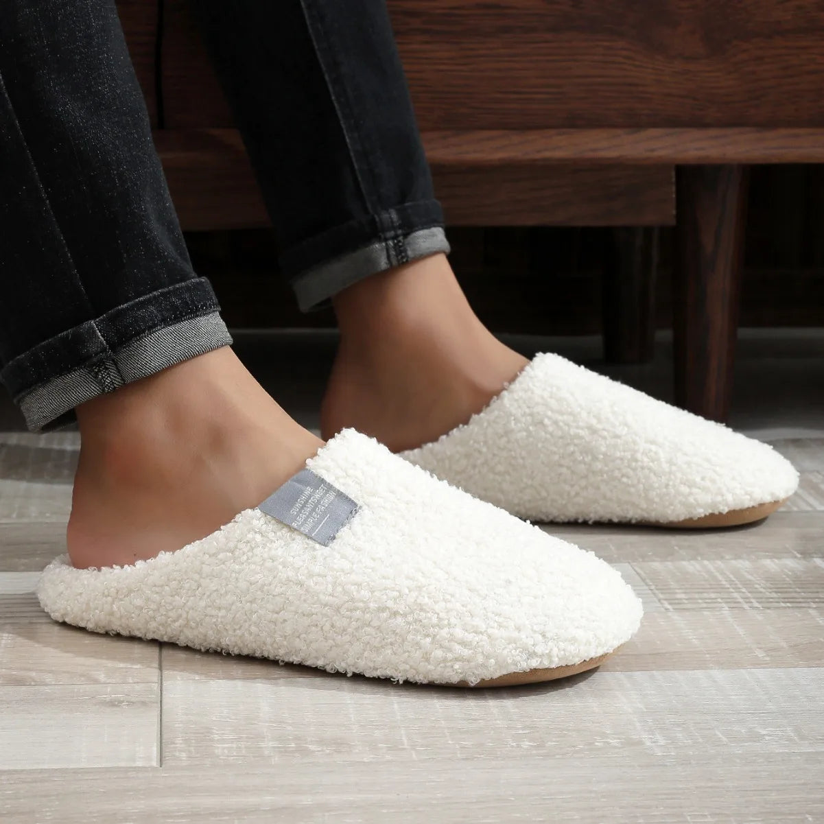 Couples Home Slippers Soft Fur Warm Indoor Flat Slides