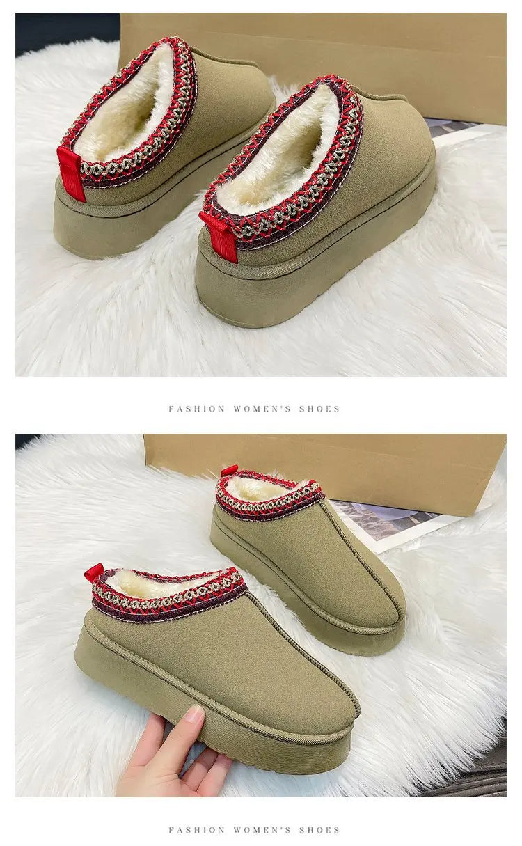 Women's Wool Slippers Warm Sheepskin Platform Shoes 2024
