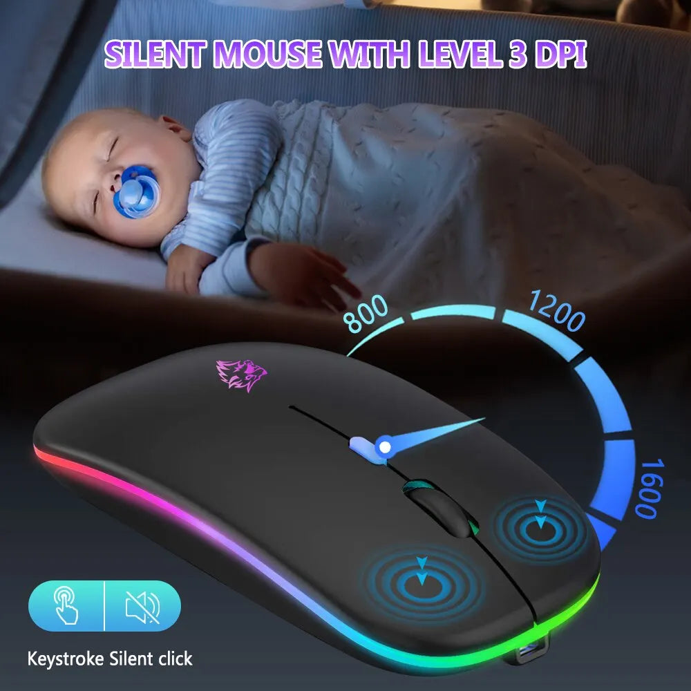 Wireless Mouse Bluetooth and 2.4GHz Dual Modes RGB Ergonomic Silent Click for PC iPad Laptop