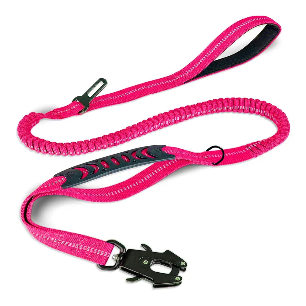 Reflective Heavy Duty Tactical Bungee Dog Leash with Shock Absorbing Technology and Seatbelt for Large Dogs