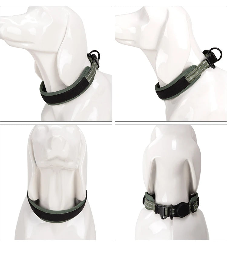 Personalized Adjustable Nylon Reflective Dog Collar with AirTag Holder for Small Medium and Large Dogs