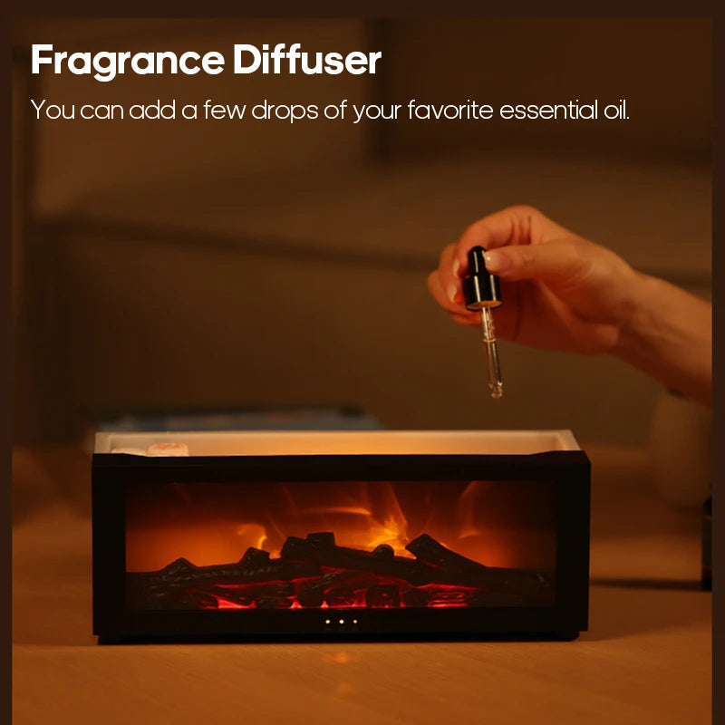 Creative Fireplace Air Humidifier Auto-Off Aroma Diffuser with LED Light and Remote Control