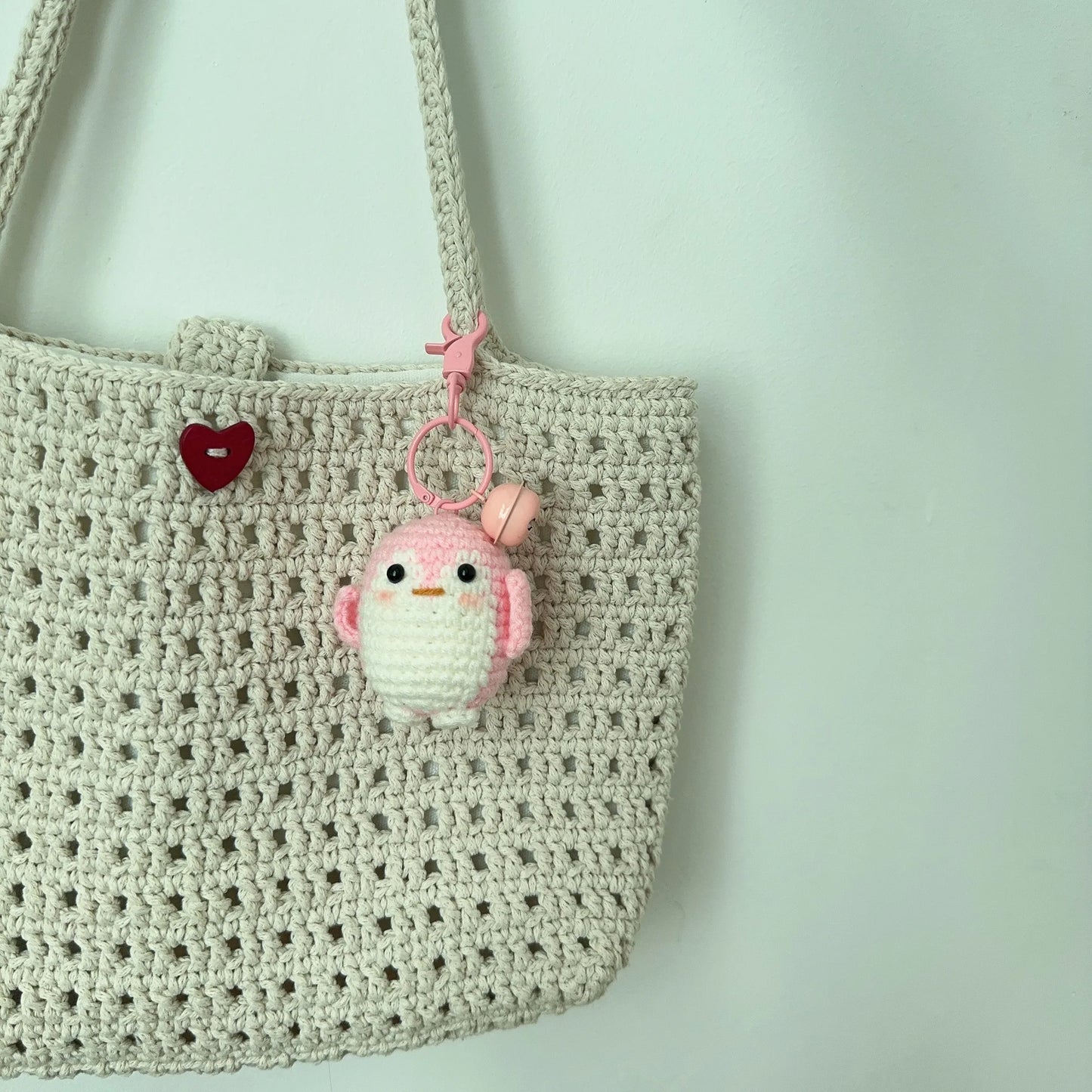 Handmade Cute Cotton Wool Penguin Doll Crochet Keychain