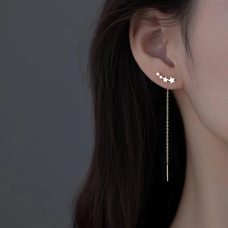 Charming 925 Sterling Silver Long Chain Threader Earrings for Women Fashion Jewelry