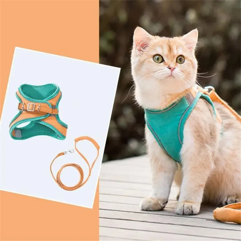 Cat Vest And Belt Kit Pet Traction Rope Harness Leash Collar Adjustable Double Layer Dog Harness Small Pet Outdoor Collar Leash