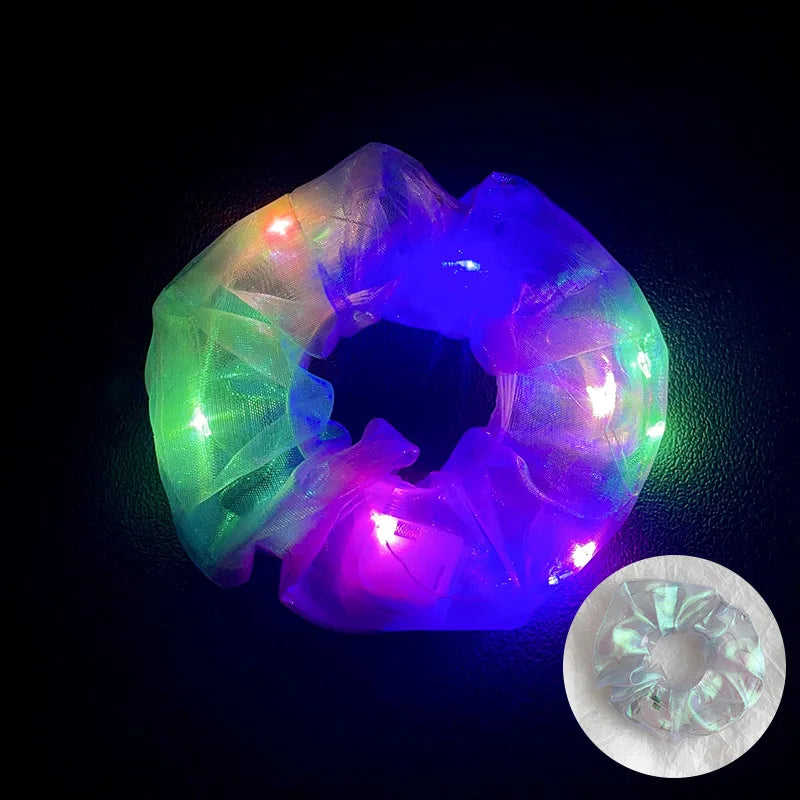 10 Pack LED Glow Hair Scrunchies Light Up Elastic Hairbands for Neon Parties and Celebrations