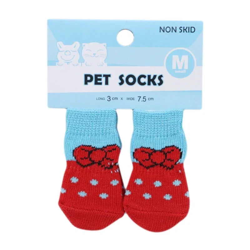 4Pcs/set Pet Dog Socks Anti-Slip Knitted Small Dogs Thick Warm Paw Protector Cute Puppy Cat Indoor Wear Boot Dog Socks