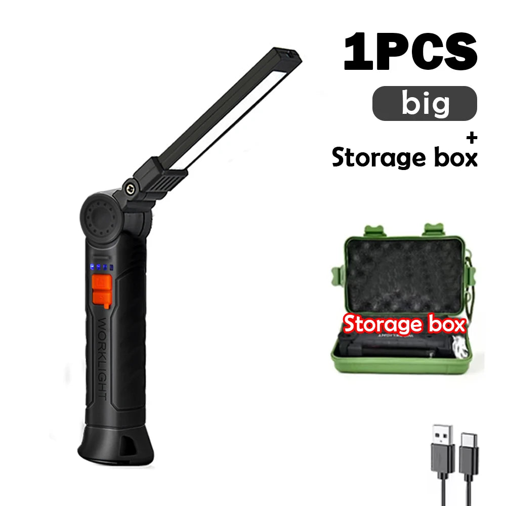 Rechargeable Work Lights LED Folding Flashlight Magnetic Base COB Light 360 Degree Rotate for Car Repair Home Garage Emergency Camping