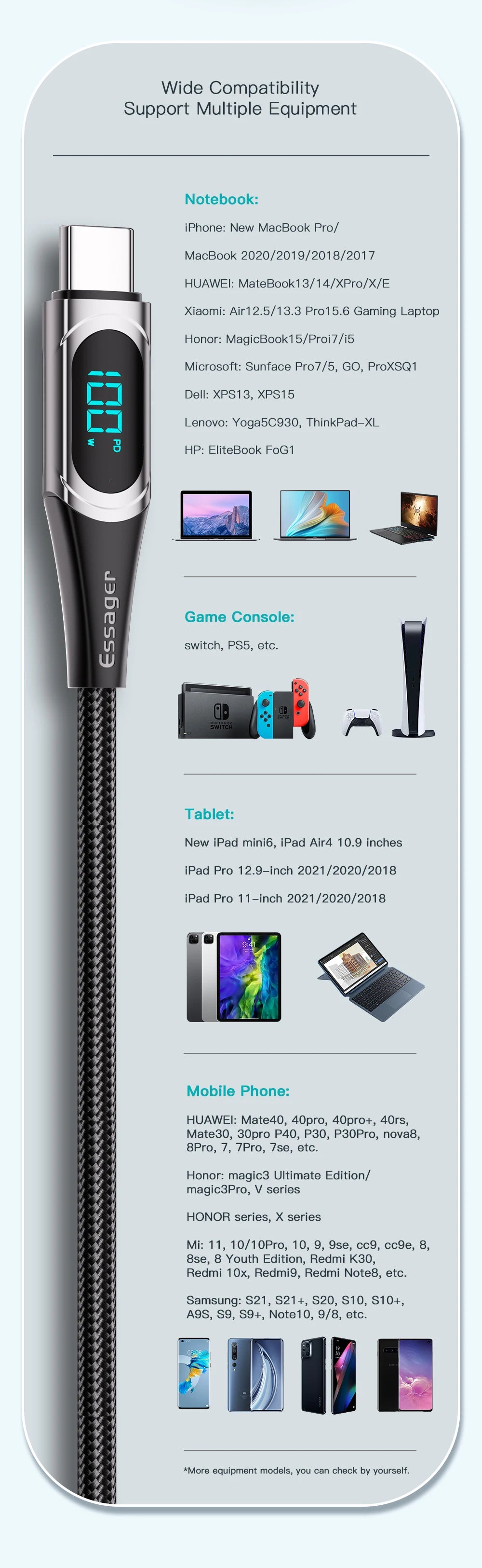 Essager USB To Type C Cable C To C 100W 5A Fast Charger 2M