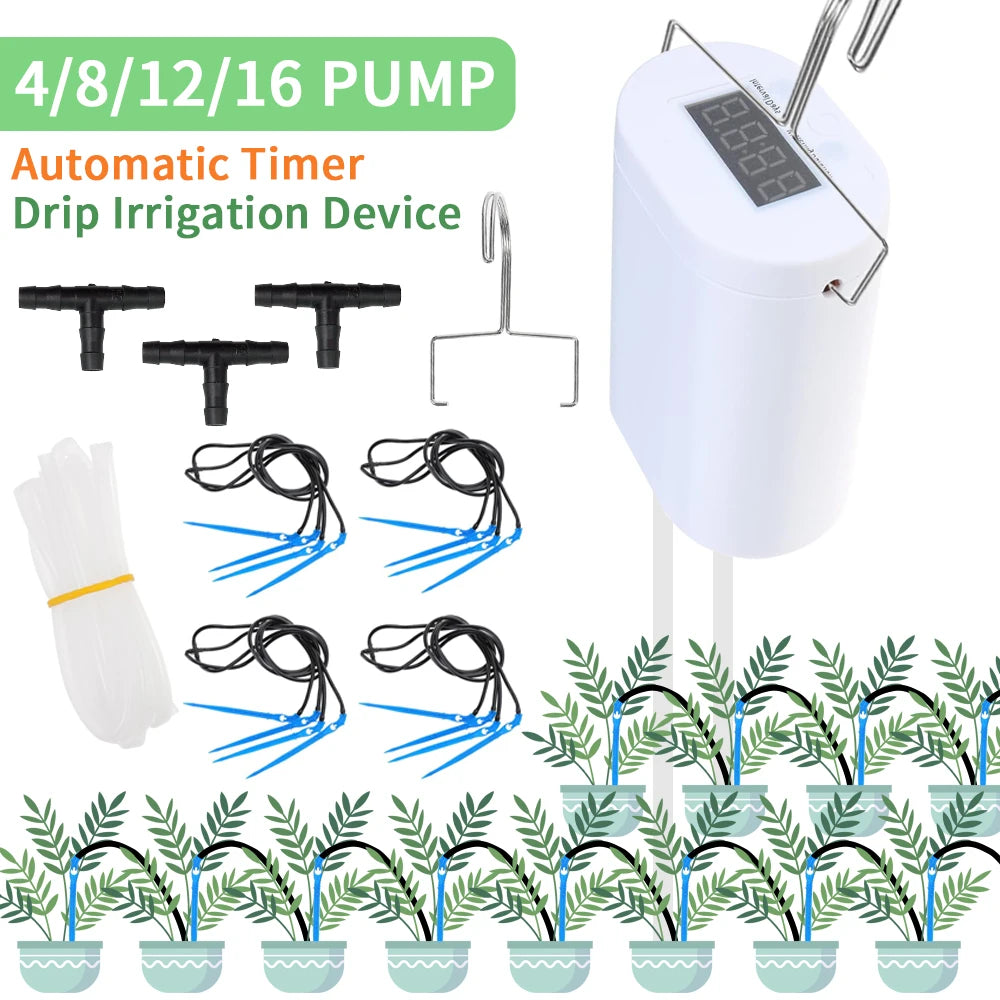 Automatic Plant Watering System with Timer Drip Irrigation Pump for Home Garden 2 to 16 Heads