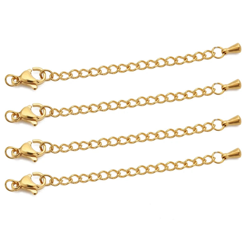 10pcs Stainless Steel Extension Chains with Lobster Clasps for DIY Necklace and Bracelet Making Supplies