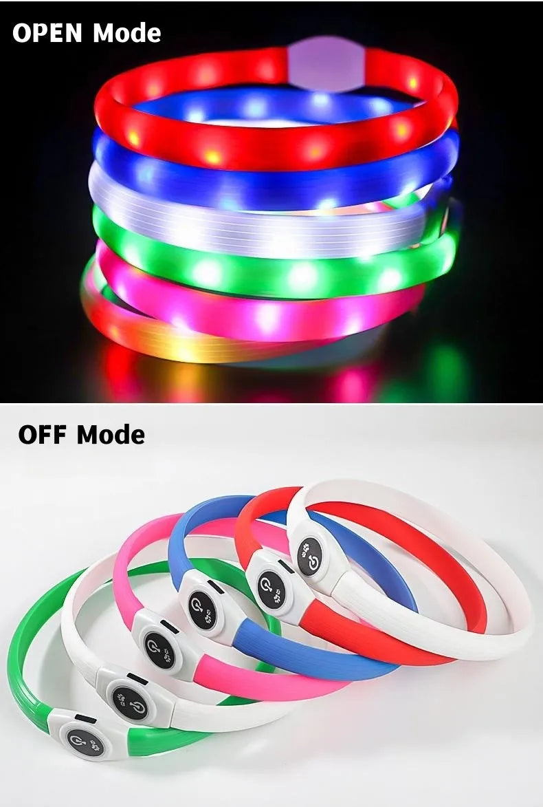 LED Luminous Dog Collar Waterproof USB Rechargeable Safety Light for Medium Large Small Dogs