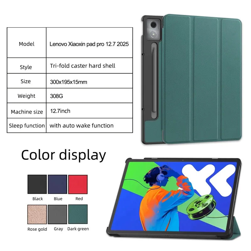Smart Case for Lenovo Xiaoxin Pad Pro 12.7 Inch 2025 Folding Flip Stand with Auto Sleep Feature Tablet Cover
