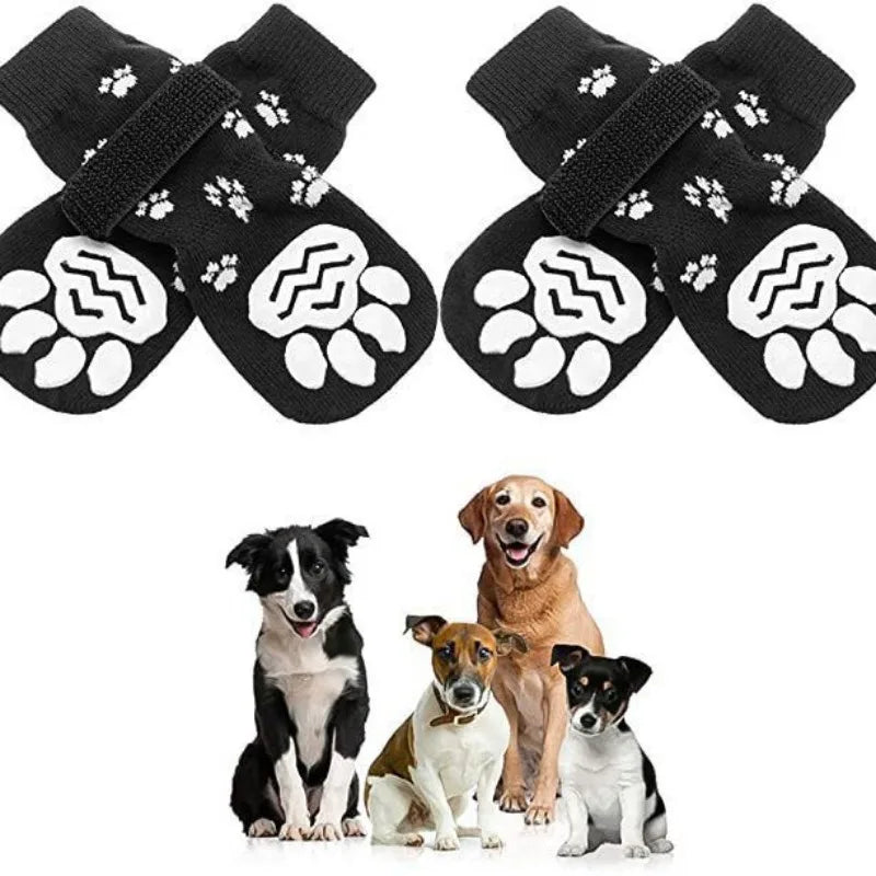 4Pcs/set Anti Slip Dog Socks with Straps Traction Control for Indoor on Hardwood Floor Wear Pet Paw Protector for Small Dogs Pet