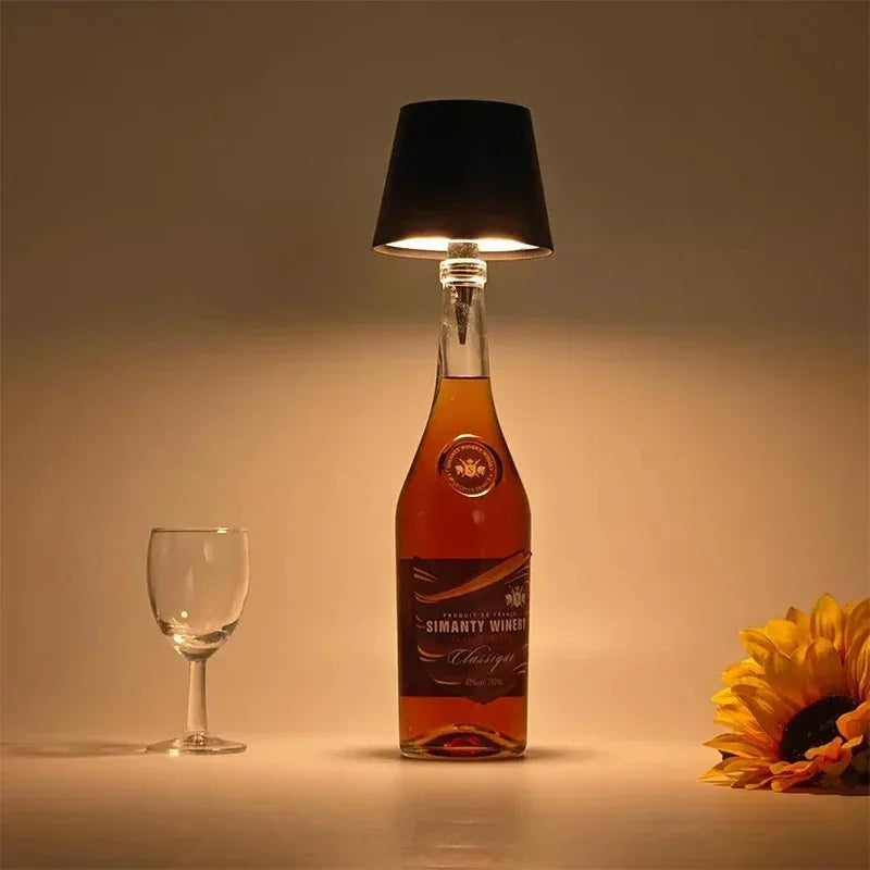 Wireless Bottle Table Lamp with Touch Control Three Color Options and Stepless Dimming for Home and Bar Ambiance
