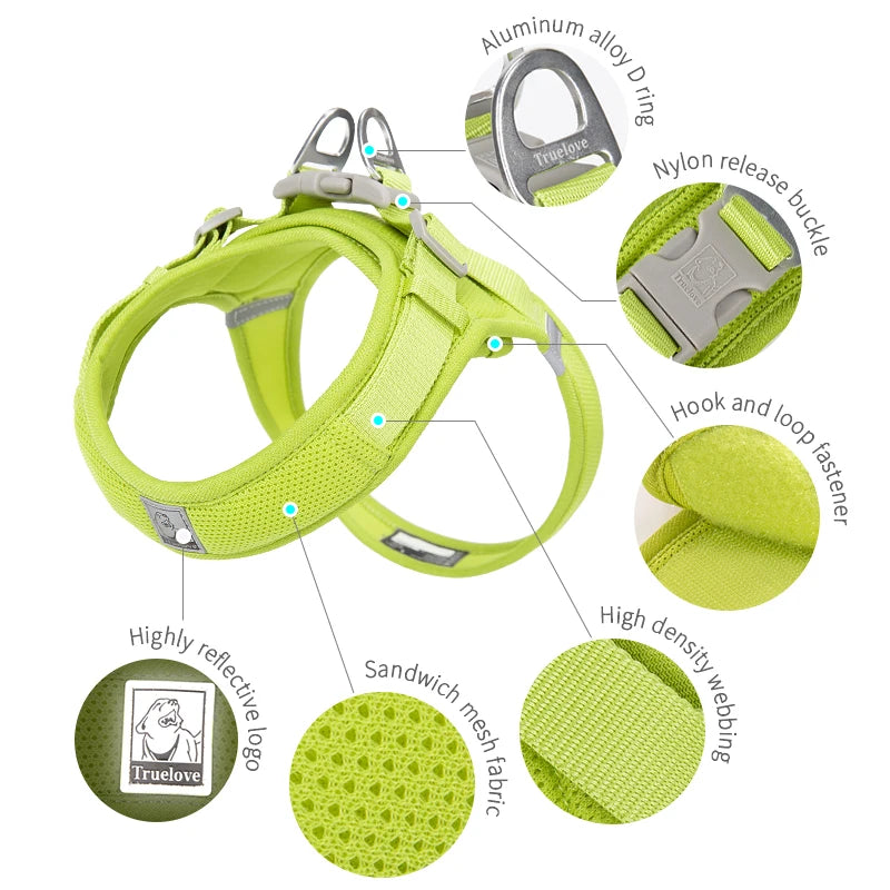 Truelove Adjustable Pet Harness for Small and Medium Dogs Breathable Nylon Mesh Outdoor Training Heavy Duty TLH3013