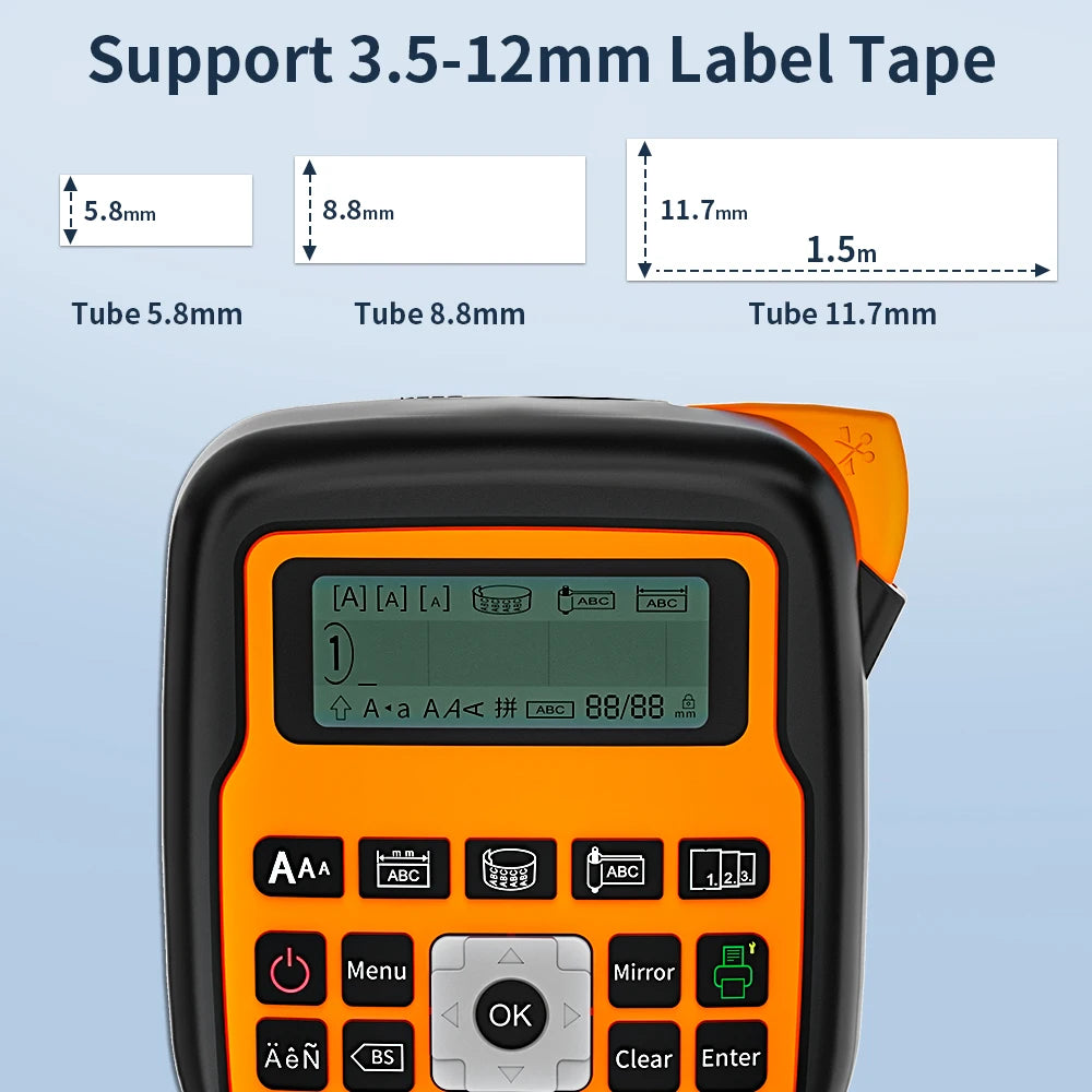 E1000PRO Tube Label Printer for Sticker Labels 12mm Compatible with Brother Ptouch TZe-231 HSe-231 High Resolution Thermal Transfer Technology
