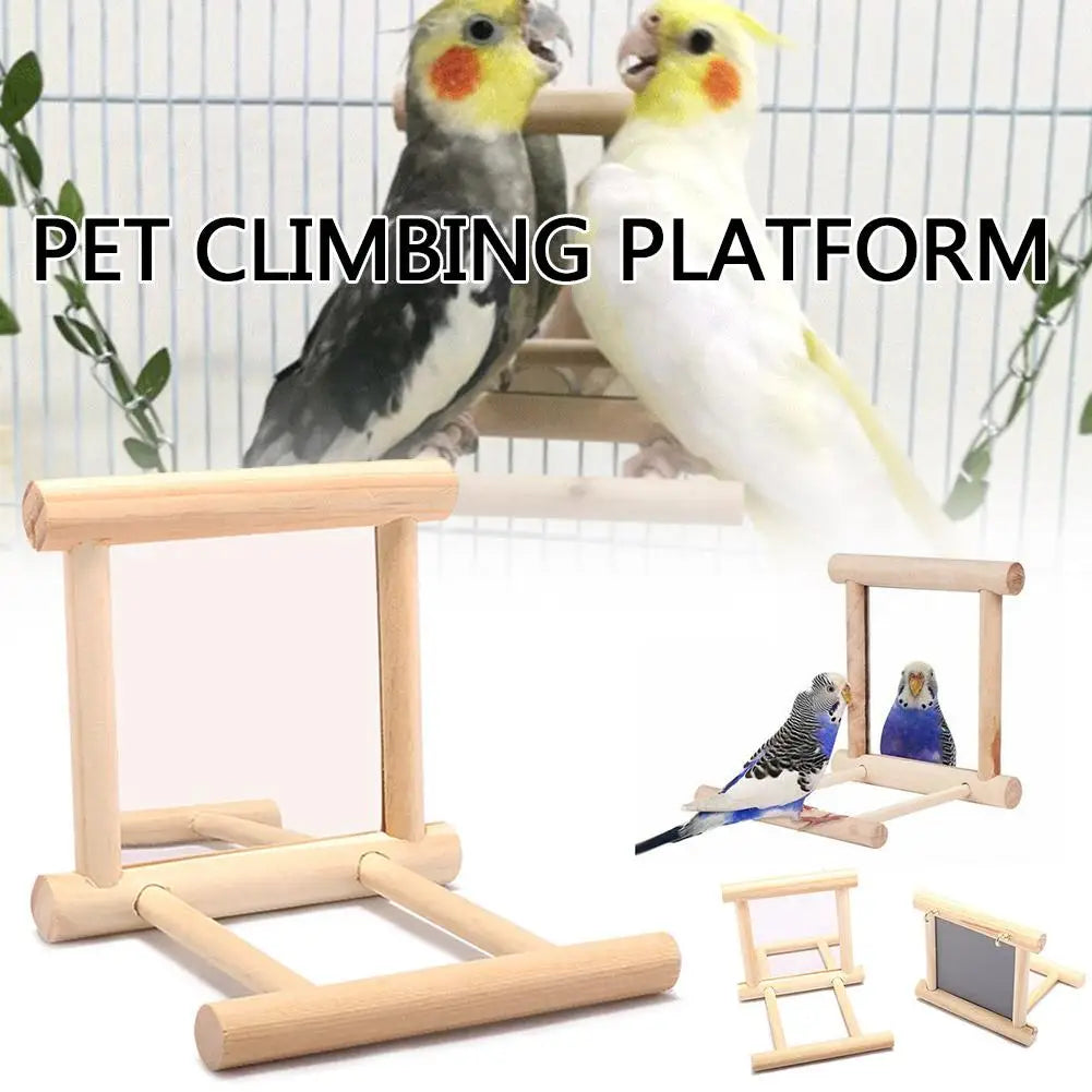 Wood Bird Mirror With Perch Stand Bird Toy Stand Bird Toy For Parrot Parakeets Cockatiels Cage Cage Parakeet Accessories