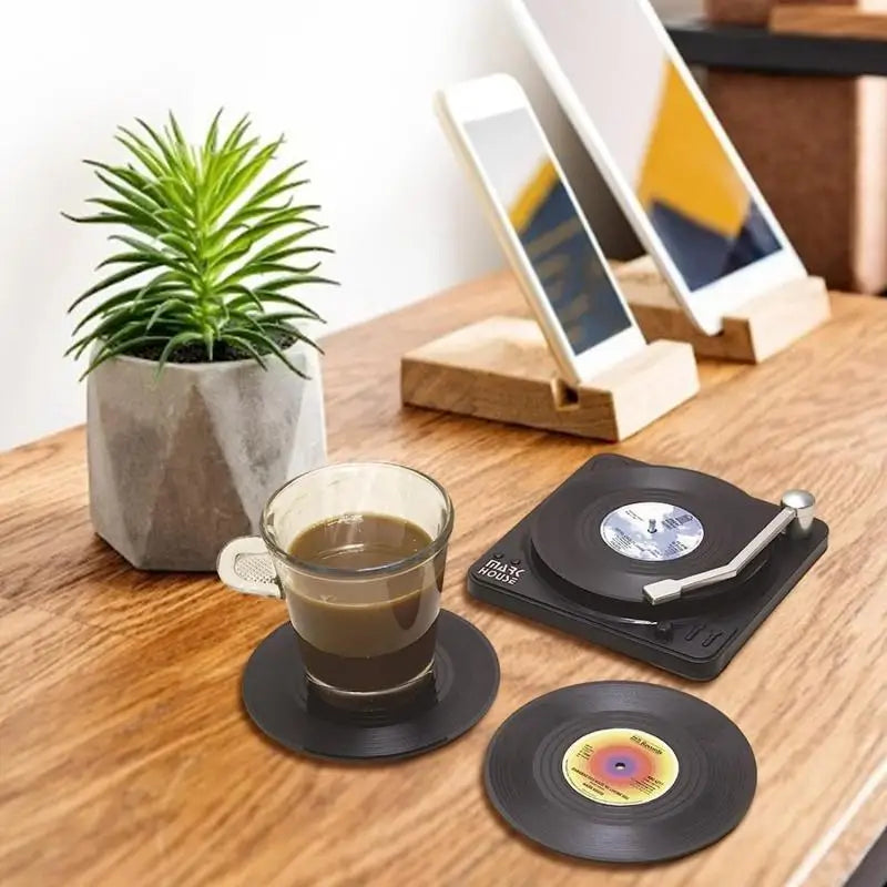 Retro Vinyl Record Coasters Set - Heat Resistant Anti Slip Drink Mats for Home Decor - Available in 6 4 2 Pieces