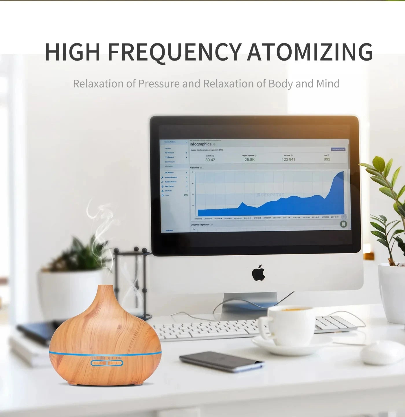 Air Humidifier Aromatherapy Essential Oil Diffuser 500ml Wood Grain Ultrasonic Remote Control 7 Color Lights
