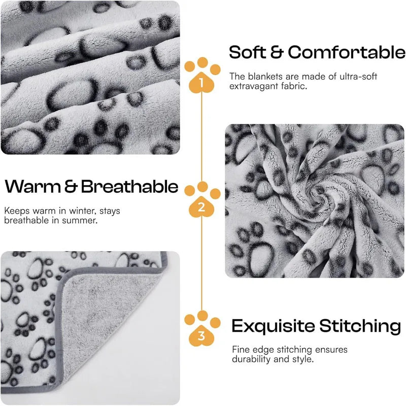 2PCS Soft Fluffy High Quality Pet Blanket Cute Cartoon Pattern Paw Print Dog Pet Mat Warm and Comfortable Blanket for Cat Dogs