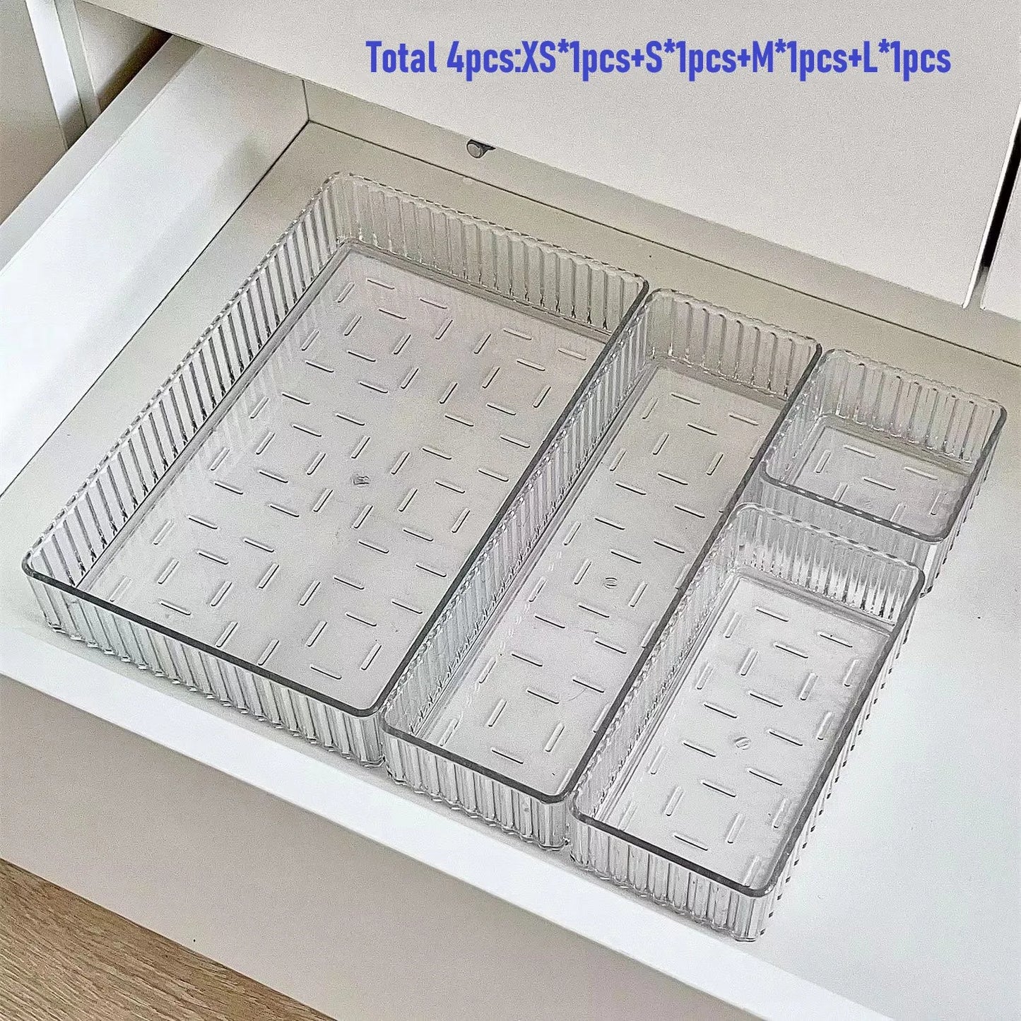 Clear Plastic Drawer Organizers Set for Bathroom and Vanity Storage Bins