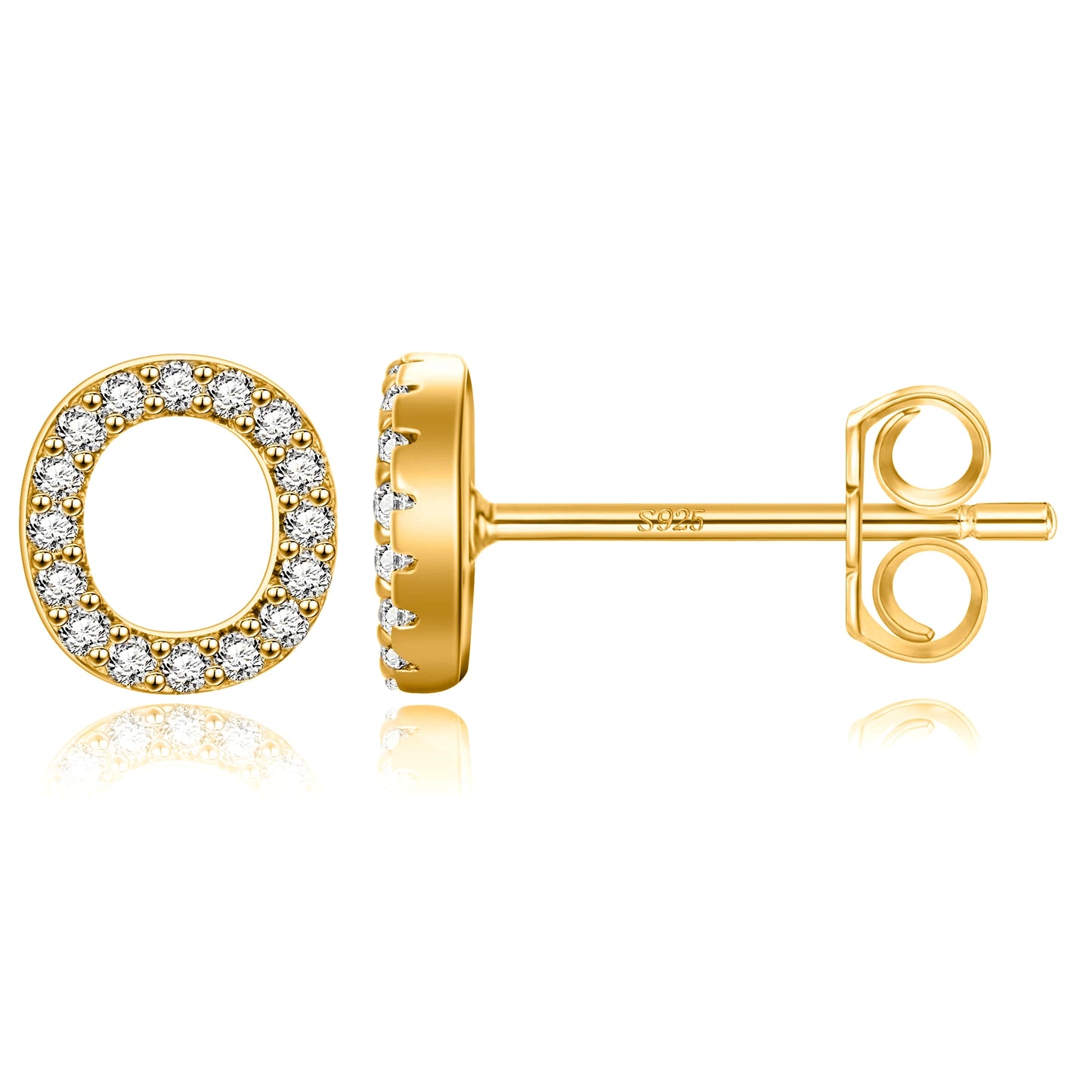 Simple Metal 925 Sterling Silver Letter Earrings with Zircon