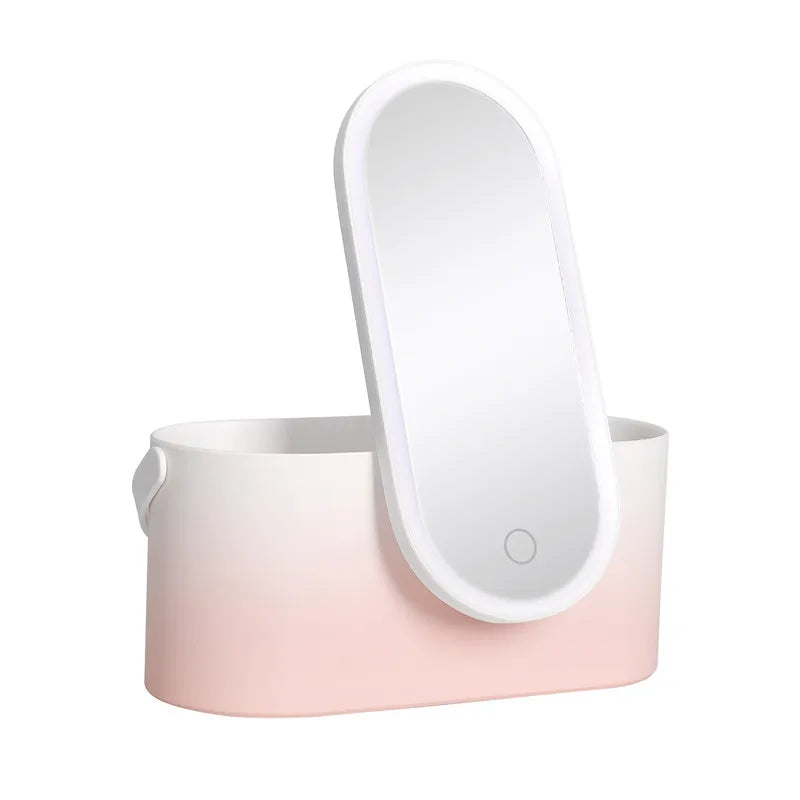 Portable Makeup Organizer Box with LED Light Mirror Travel Cosmetic Storage Case