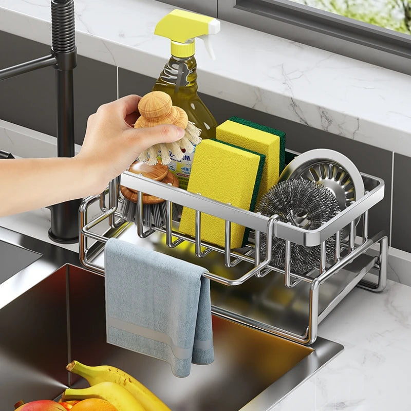 Stainless Steel Kitchen Sink Drain Rack Sponge Holder Soap Drainer Towel Organizer Shelf Accessories