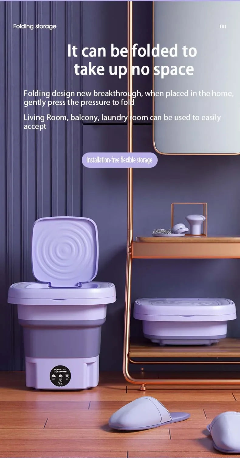 8L Foldable Washing Machine Mini Travel Washer With Drying