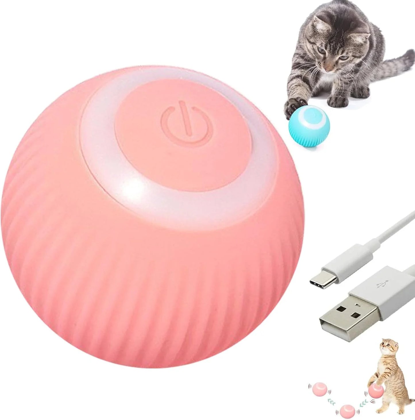 Power Ball Cat Toy - Interactive Smart Rolling Ball USB Charged