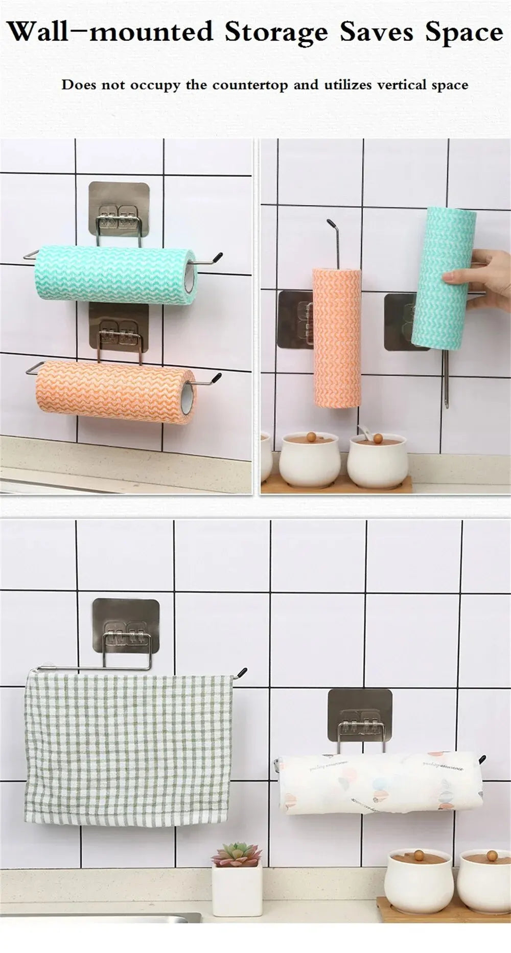 2PCS Kitchen Paper Towel Holder Adhesive Rack for Storage