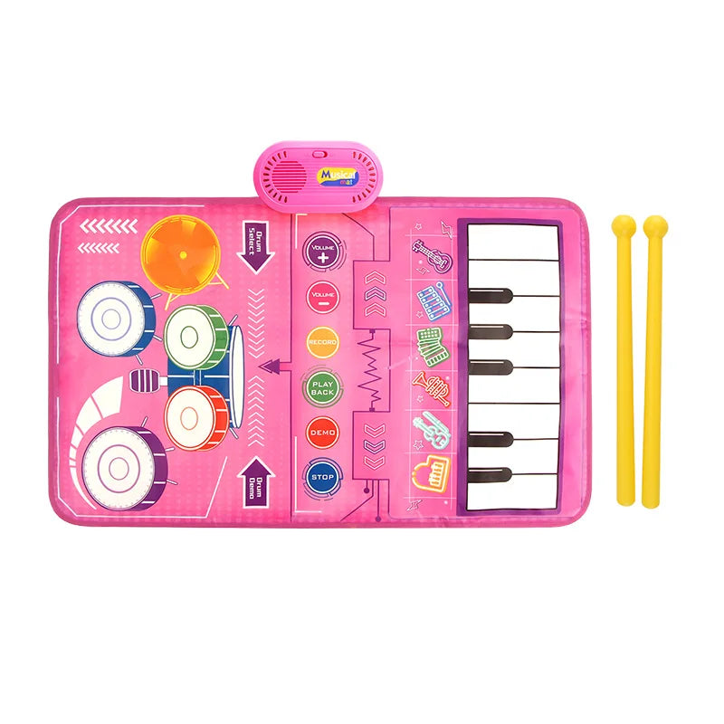 Baby Musical Piano Drum Play Mat 2 in 1 Interactive Dance Mat for Kids and Toddlers with Sounds and Lights