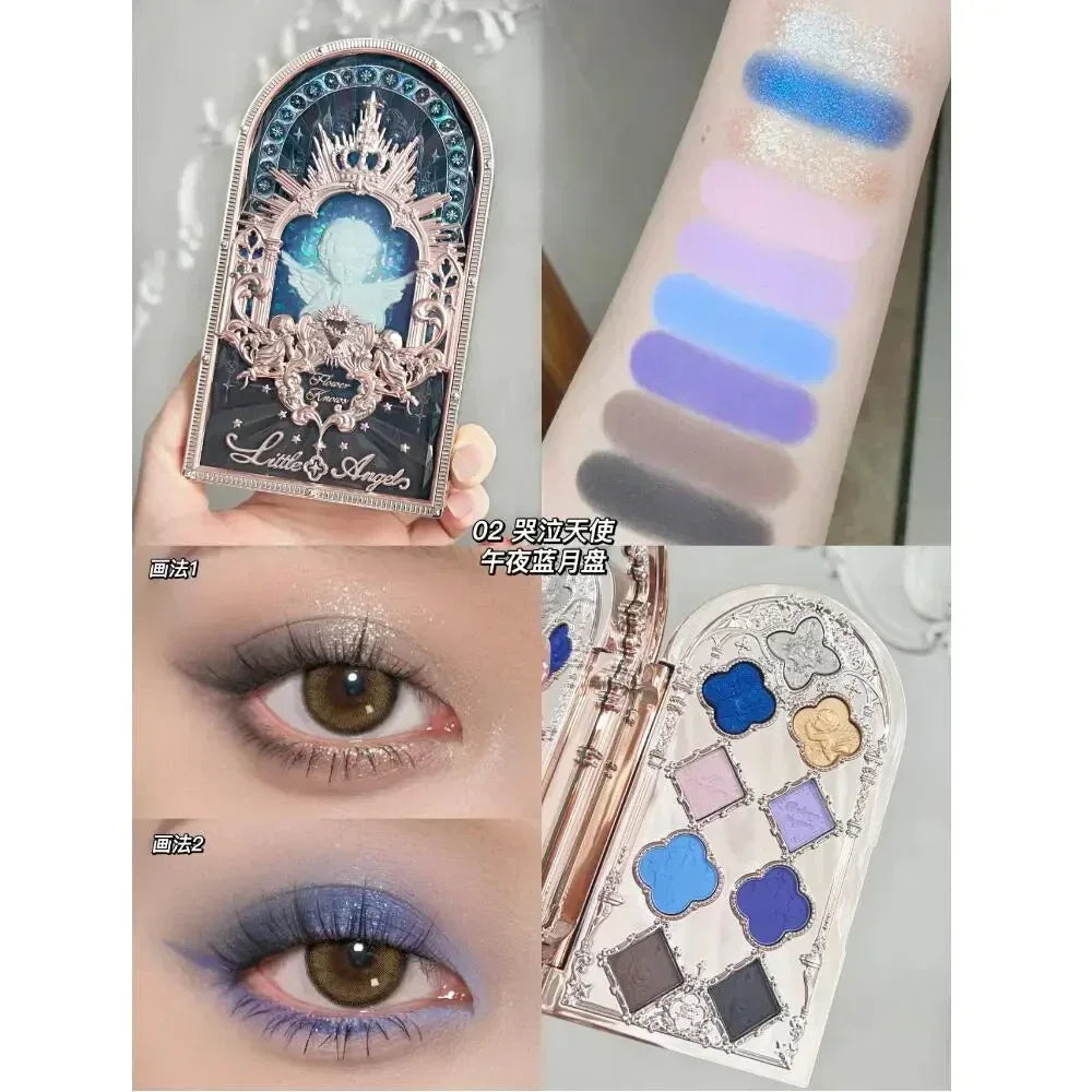 Flower Knows Moonlight Mermaid Eyeshadow Palette 8 Color Eye Makeup with Matte Shimmer and Glitter Finishes for Stunning Looks