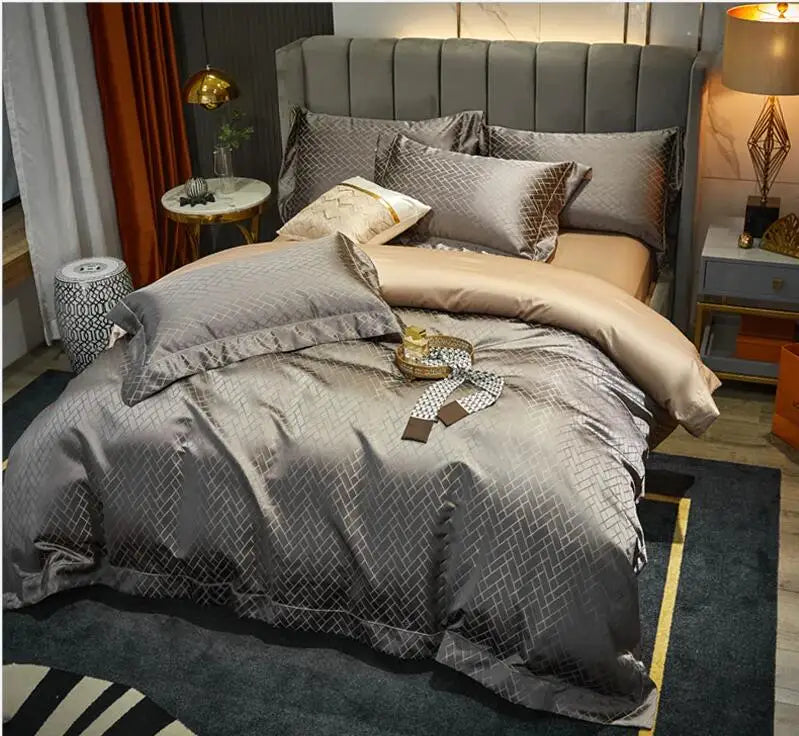 4/6Pcs Luxury Black Gold Jacquard Egyptian Cotton Duvet Set