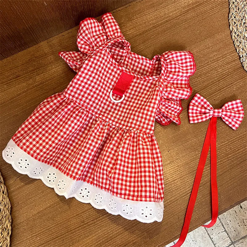 Dog Clothes for Medium Dogs Dog Summer Dress Puppy Floral T Shirt Luxury Bow Dog Plaid Skirts Chihuahua Bichon Girls Dog Costume