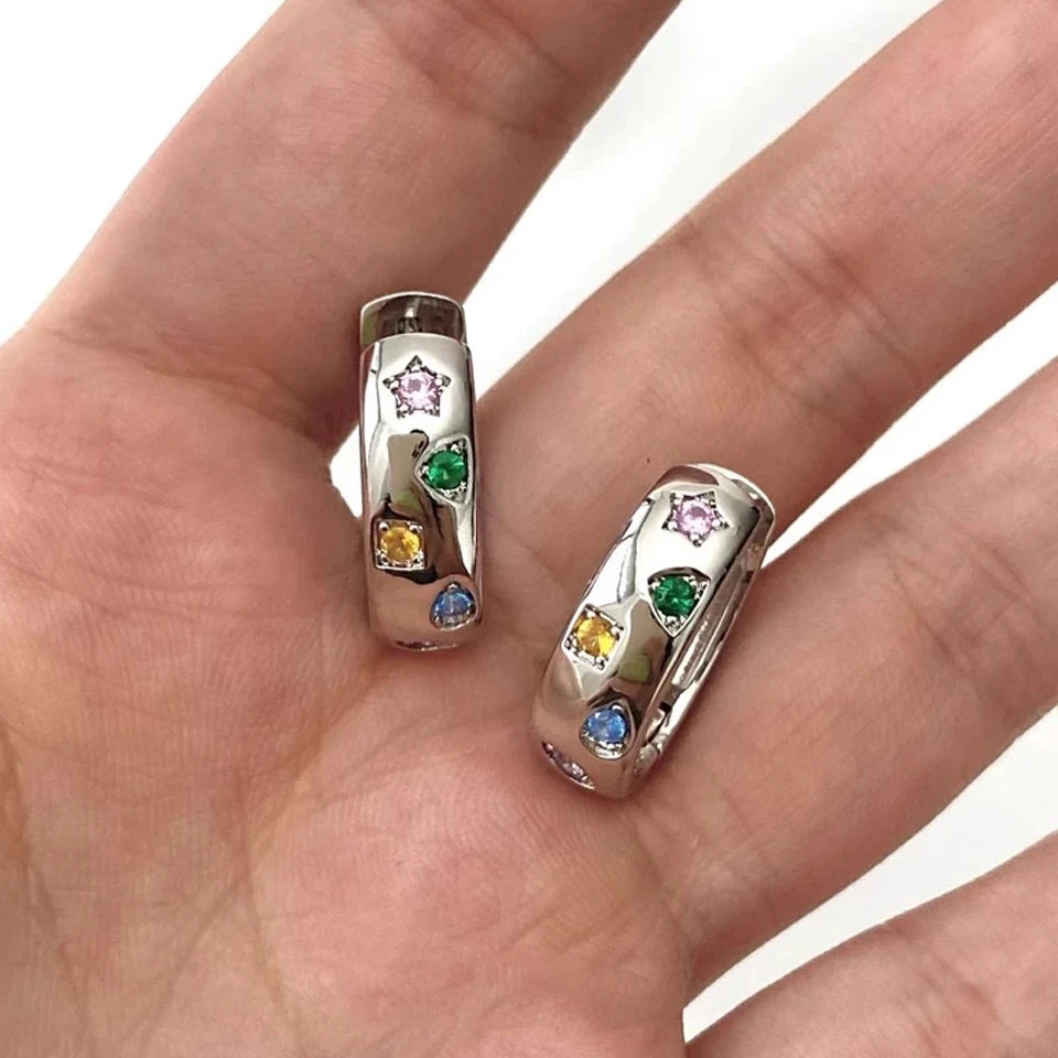 Yupsk Colorful Zircon Rainbow Hoop Earrings For Women