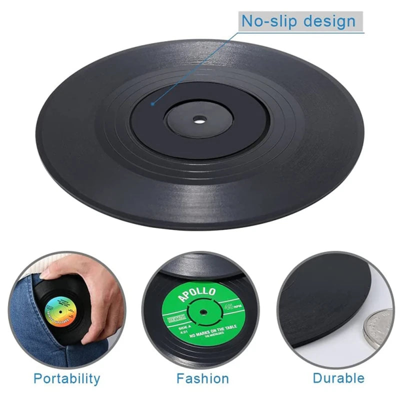 Retro Vinyl Record Coasters Set - Heat Resistant Anti Slip Drink Mats for Home Decor - Available in 6 4 2 Pieces