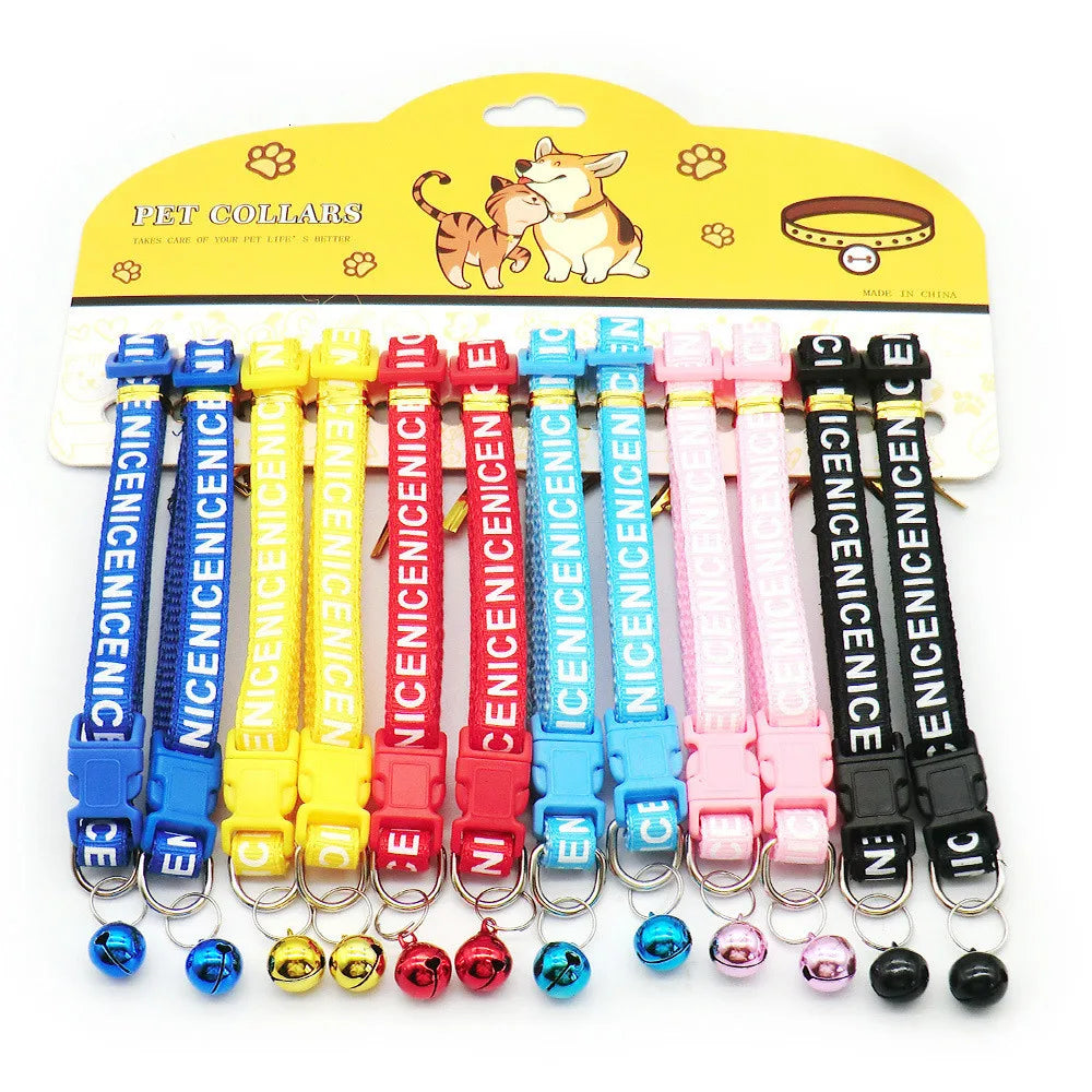 12PCS Wholesale With Bell Collars Delicate Safety Casual Nylon Dog Collar Neck Strap Fashion Adjustable Bell Pet Cat Dog Collars