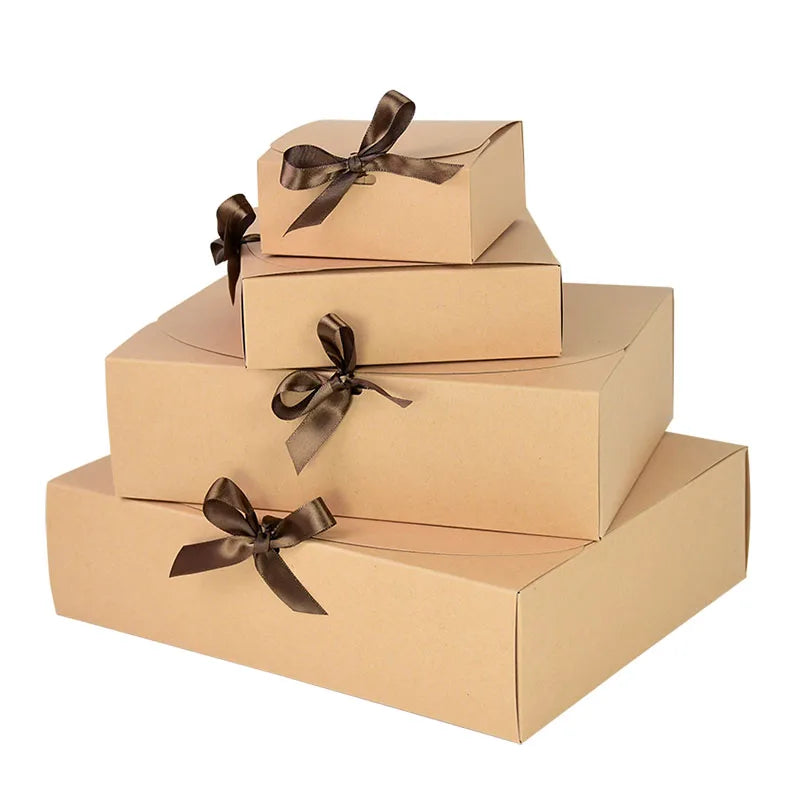 5 Piece Black and White Kraft Paper DIY Gift Box Set with Bow Ribbon for Weddings and Parties