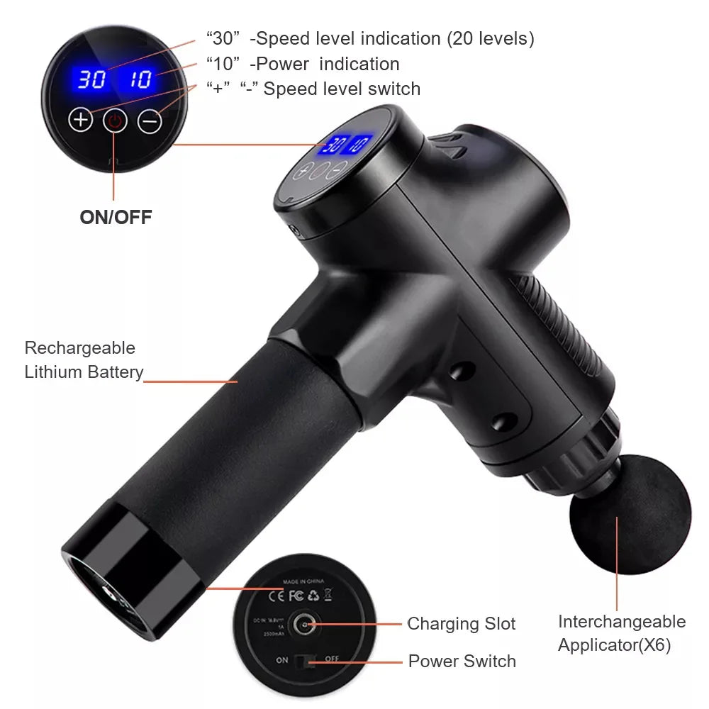 Fascial Massage Gun Electric Percussion Pistol Massager for Deep Tissue Pain Relief and Muscle Relaxation