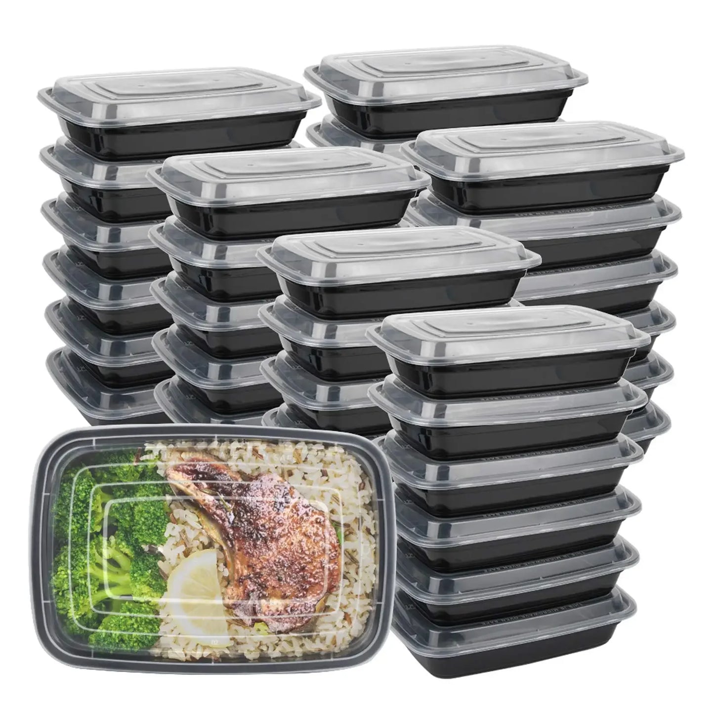 10 Pack Black Plastic Disposable Food Containers with Lids for Takeout Meals Salads and Kitchen Storage