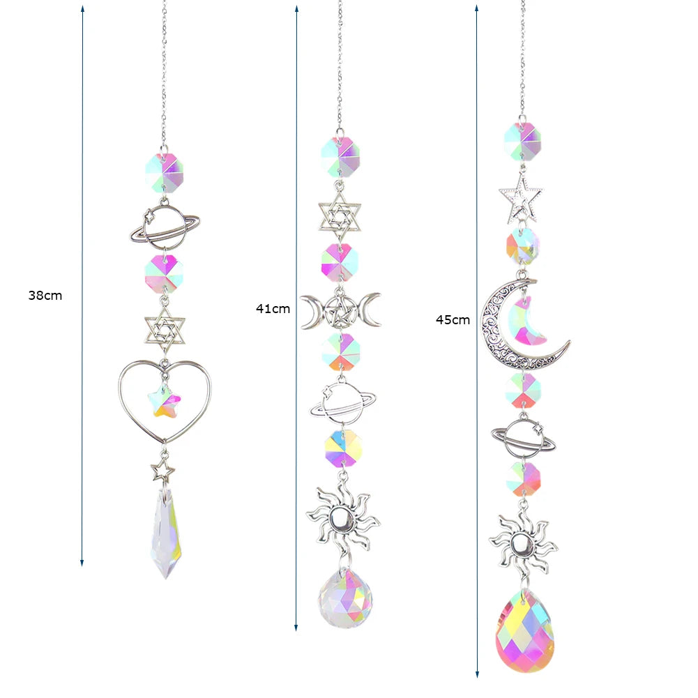 1pc Crystal Wind Chime Moon Sun Catcher Diamond Prisms Home Decor