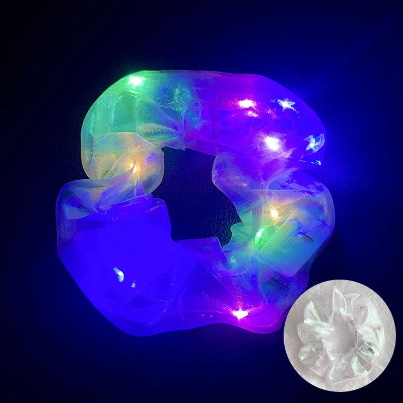 10 Pack LED Glow Hair Scrunchies Light Up Elastic Hairbands for Neon Parties and Celebrations