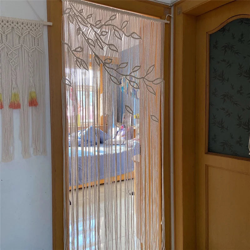 Hand-Woven Macrame Cotton Door Curtain Tapestry Boho Art