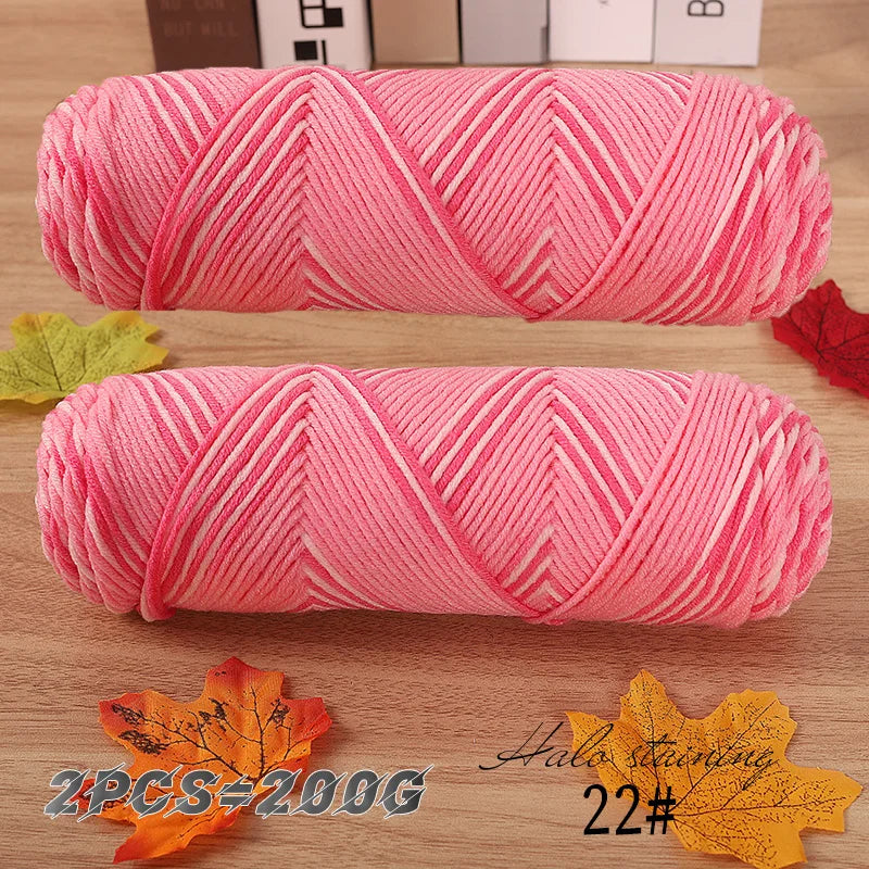 2 PCs Colorful 5-Strand Dyed Milk Cotton Baby Yarn DIY Scarf