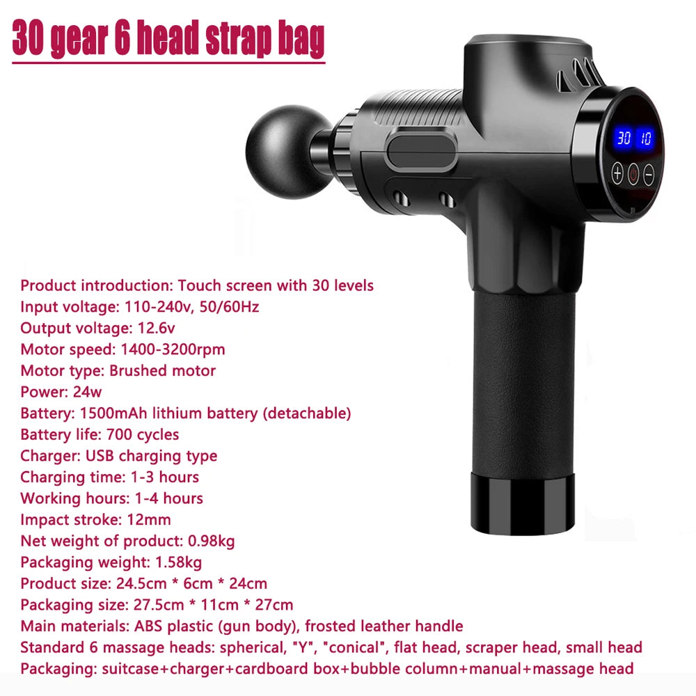 Fascial Massage Gun Electric Percussion Pistol Massager for Deep Tissue Pain Relief and Muscle Relaxation