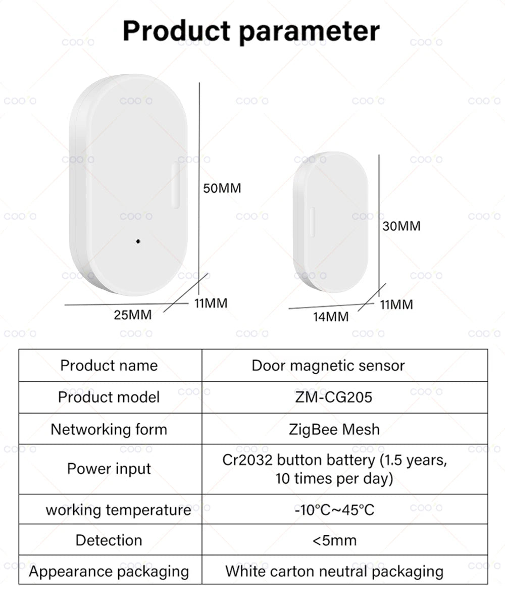 Sensor de puerta Ewelink Zigbee Detector de alarma magnético inalámbrico para ventanas abiertas y cerradas Funciona con Zigbee2MQTT Alexa Google Necesita puerta de enlace